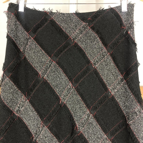 Denver Hayes Diagonal Stripe Patchwork Fringe Midi Dress Black Grey Red Sz 8 - Picture 3 of 15